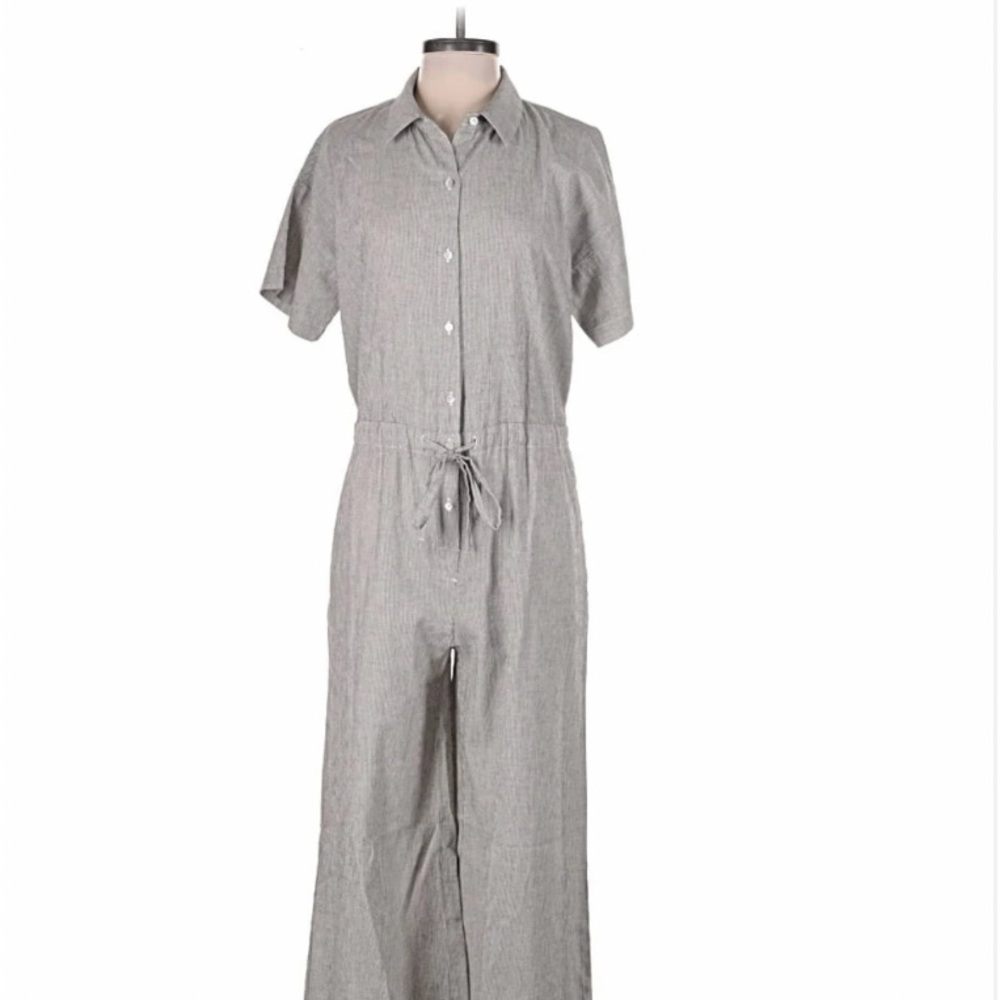 Eileen Fisher Gray Short-Sleeve Drawstring Jumpsuit